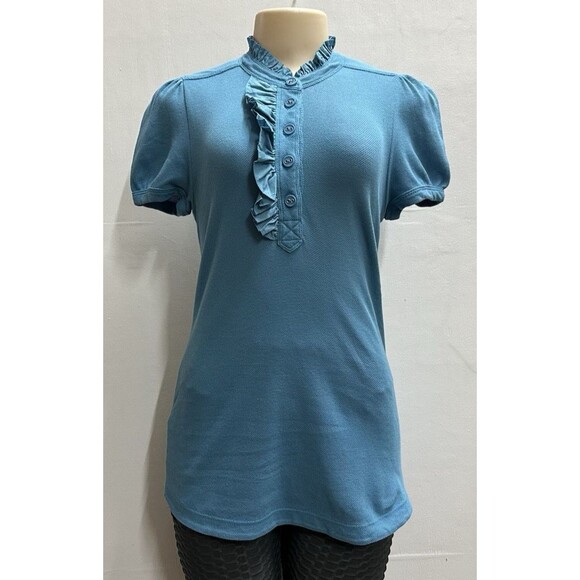 Marc Jacobs women size small Y2K puff short sleeve blue polo top cotton blouse - Picture 1 of 11